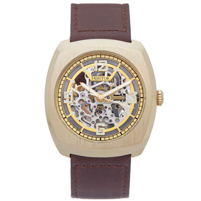 Heritor Automatic Gatling Skeletonized Leather-Band Watch - HERHS2303