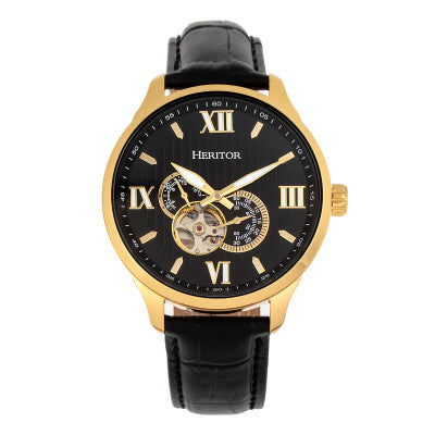 Heritor Automatic Harding Semi-Skeleton Leather-Band Watch - HERHR9004