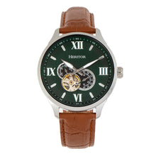 Load image into Gallery viewer, Heritor Automatic Harding Semi-Skeleton Leather-Band Watch - Silver/Green - HERHR9003