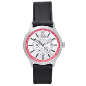 Heritor Automatic Dayne Leather-Band Watch w/Date - Silver/Red - HERHS2604