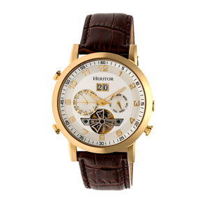 Heritor Automatic Edmond Leather-Band Watch w/Date - Gold/Silver - HERHR6203