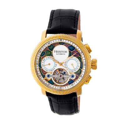 Heritor Automatic Aura Men's Semi-Skeleton Leather-Band Watch - HERHR3505