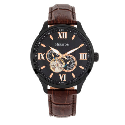 Heritor Automatic Harding Semi-Skeleton Leather-Band Watch - HERHR9006