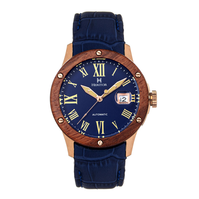 Heritor Automatic Everest Wooden Bezel Leather Band Watch /Date - HERHS1604