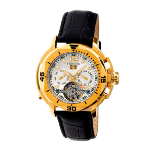 Heritor Automatic Lennon Semi-Skeleton Leather-Band Watch - Gold/Silver - HERHR2803