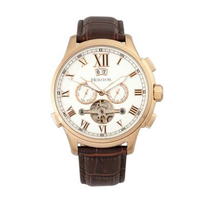 Heritor Automatic Hudson Semi-Skeleton Leather-Band Watch w/Day/Date - HERHR7504