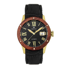 Load image into Gallery viewer, Heritor Automatic Everest Wooden Bezel Leather Band Watch /Date  - Gold/Black - HERHS1603
