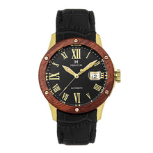 Load image into Gallery viewer, Heritor Automatic Everest Wooden Bezel Leather Band Watch /Date - Gold/Black - HERHS1603