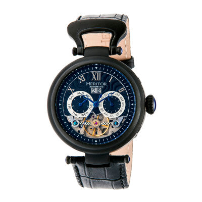 Heritor Automatic Ganzi Semi-Skeleton Leather-Band Watch - HERHR3307