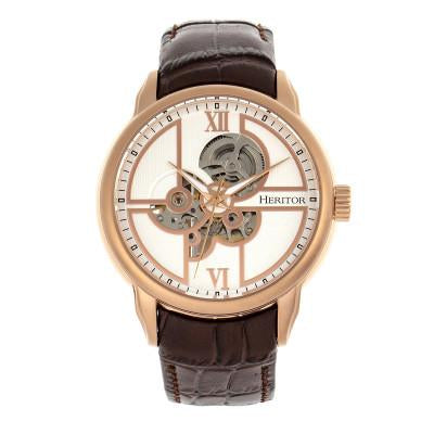 Heritor Automatic Sanford Semi-Skeleton Leather-Band Watch - HERHR8304