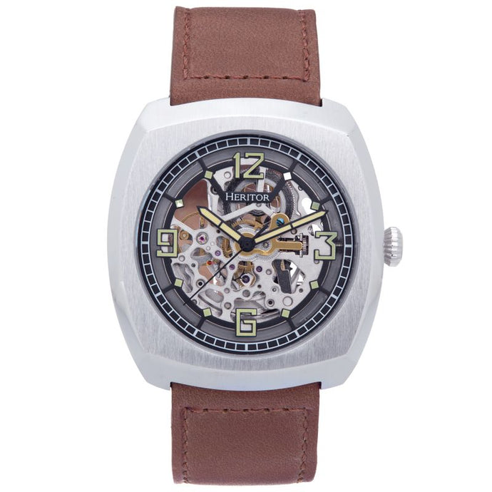 Heritor Automatic Gatling Skeletonized Leather-Band Watch - HERHS2302