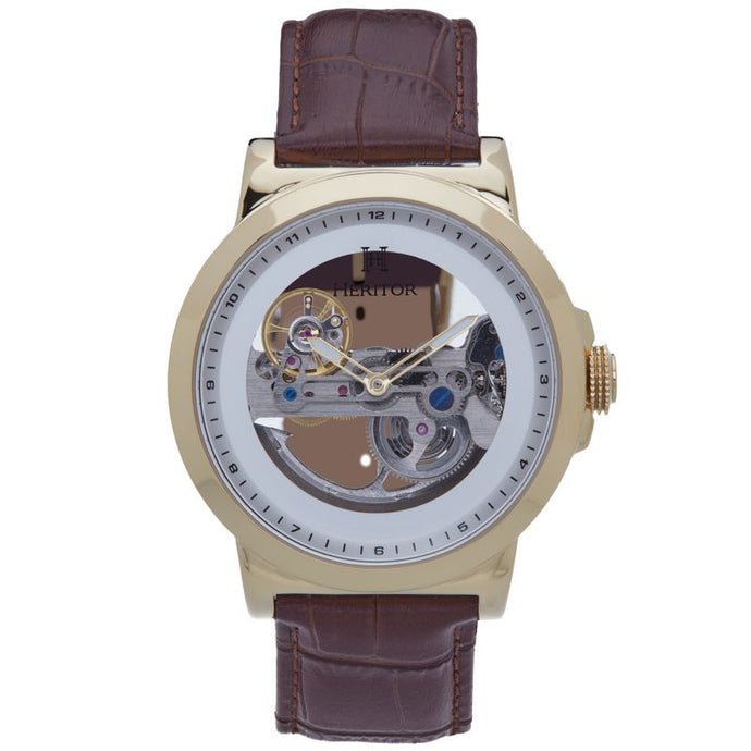 Heritor Automatic Xander Semi-Skeleton Leather-Band Watch - HERHS2403