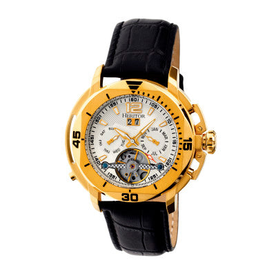 Heritor Automatic Lennon Semi-Skeleton Leather-Band Watch - HERHR2803