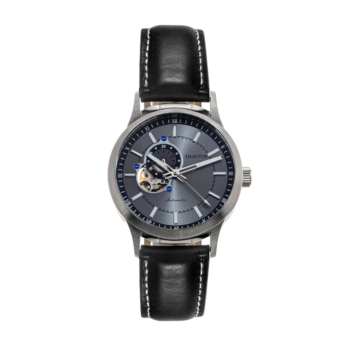 Heritor Automatic Oscar Semi-Skeleton Leather-Band Watch - HERHS1003