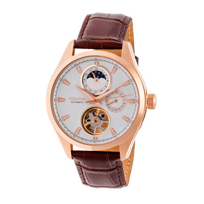 Heritor Automatic Sebastian Semi-Skeleton Leather-Band Watch - HERHR6904