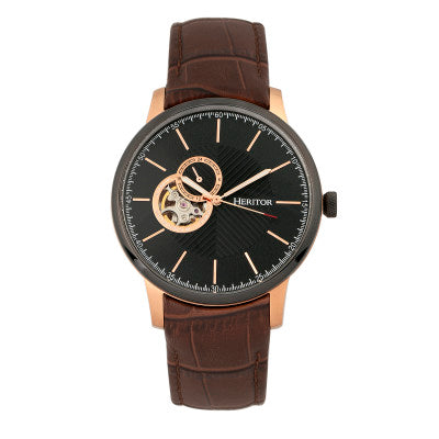 Heritor Automatic Landon Semi-Skeleton Leather-Band Watch - HERHR7705