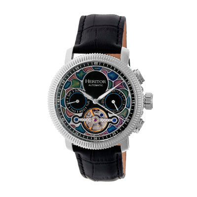 Heritor Automatic Aura Men's Semi-Skeleton Leather-Band Watch - HERHR3501