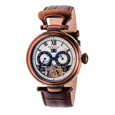 Heritor Automatic Ganzi Semi-Skeleton Leather-Band Watch - HERHR3308