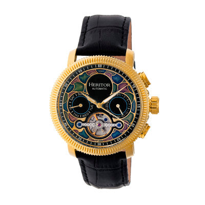 Heritor Automatic Aura Men's Semi-Skeleton Leather-Band Watch - HERHR3502