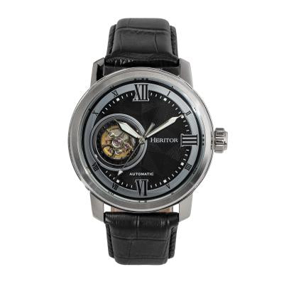 Heritor Automatic Maxim Semi-Skeleton Leather-Band Watch - HERHR8602