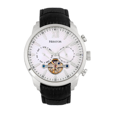 Heritor Automatic Arthur Semi-Skeleton Leather-Band Watch w/ Day/Date - HERHR7901