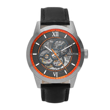 Load image into Gallery viewer, Heritor Automatic Jonas Leather-Band Skeleton Watch - Silver/Orange - HERHR9502