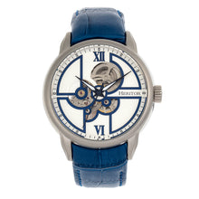 Load image into Gallery viewer, Heritor Automatic Sanford Semi-Skeleton Leather-Band Watch - Silver/Blue - HERHR8301
