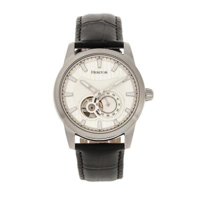 Heritor Automatic Davidson Semi-Skeleton Leather-Band Watch - HERHR8001