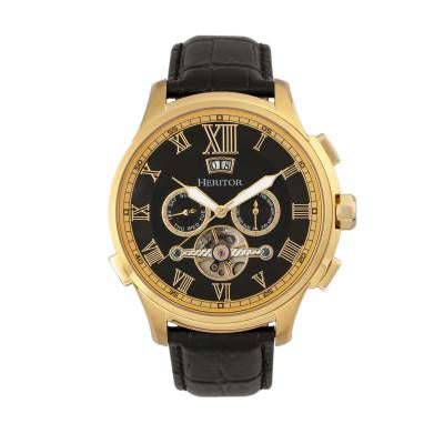 Heritor Automatic Hudson Semi-Skeleton Leather-Band Watch w/Day/Date - HERHR7503