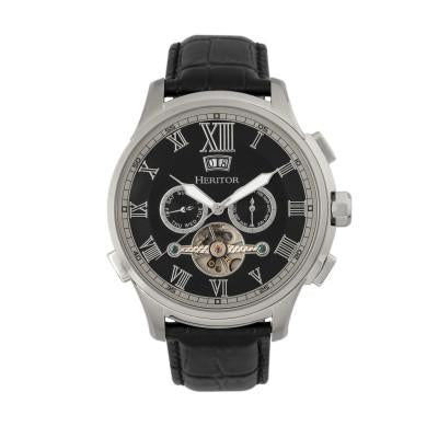 Heritor Automatic Hudson Semi-Skeleton Leather-Band Watch w/Day/Date - HERHR7502