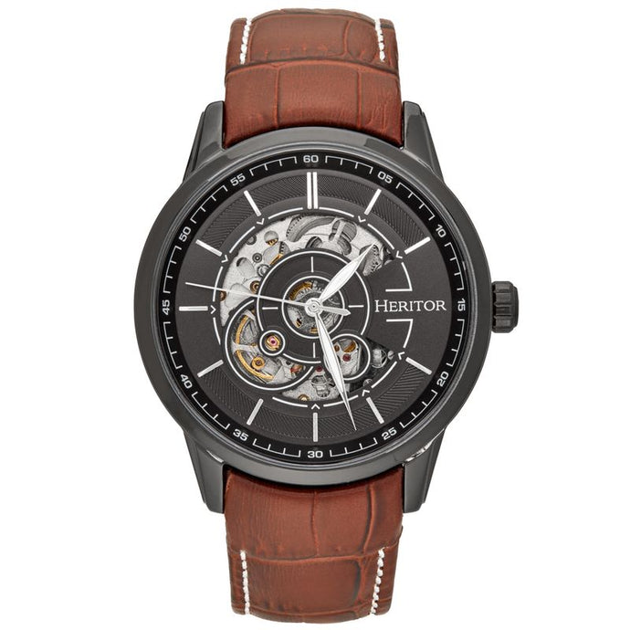 Heritor Automatic Davies Semi-Skeleton Leather-Band Watch - HERHS2506
