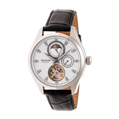 Heritor Automatic Sebastian Semi-Skeleton Leather-Band Watch - HERHR6901