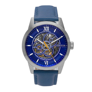 Heritor Automatic Jonas Leather-Band Skeleton Watch - Silver/Blue - HERHR9503