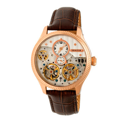 Heritor Automatic Winthrop Leather-Band Skeleton Watch - HERHR7305