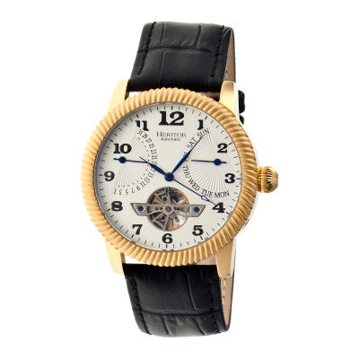 Heritor Automatic Piccard Semi-Skeleton Leather-Band Watch - HERHR2003