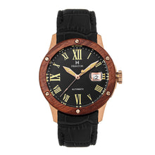 Load image into Gallery viewer, Heritor Automatic Everest Wooden Bezel Leather Band Watch /Date - Rose Gold/Black - HERHS1605