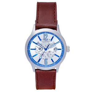Heritor Automatic Dayne Leather-Band Watch w/Date - Silver/Blue - HERHS2602