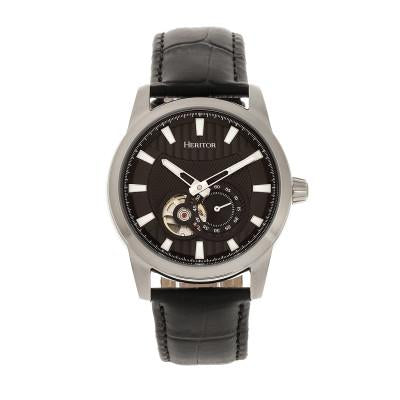 Heritor Automatic Davidson Semi-Skeleton Leather-Band Watch - HERHR8002