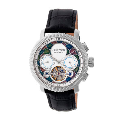 Heritor Automatic Aura Men's Semi-Skeleton Leather-Band Watch - HERHR3504