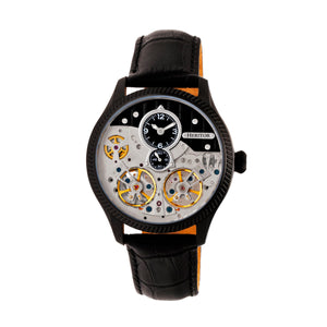 Heritor Automatic Winthrop Leather-Band Skeleton Watch - Black - HERHR7306