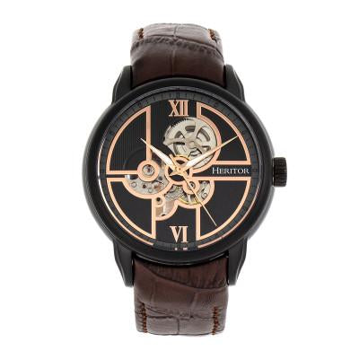 Heritor Automatic Sanford Semi-Skeleton Leather-Band Watch - HERHR8306