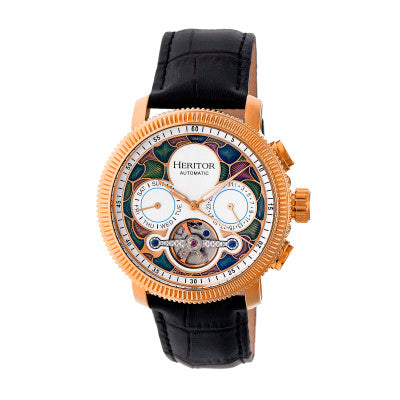 Heritor Automatic Aura Men's Semi-Skeleton Leather-Band Watch - HERHR3506