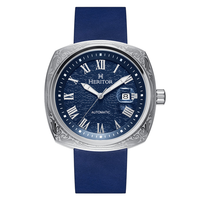 Heritor Automatic Davenport Engraved-Case Leather-Band Watch w/ Date - HERHS3202