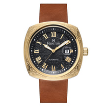 Load image into Gallery viewer, Heritor Automatic Davenport Engraved-Case Leather-Band Watch w/ Date - Gold/Brown - HERHS3203