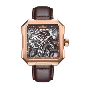 Heritor Automatic Campbell Leather-Band Skeleton Watch - Rose Gold/Brown - HERHS3304