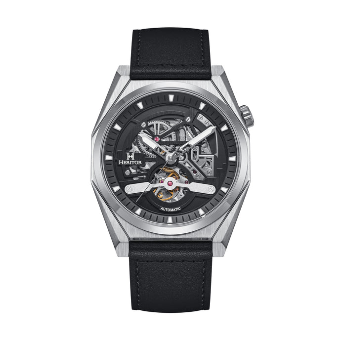 Heritor Automatic Amadeus Semi-Skeleton Leather-Band Watch - HERHS3401