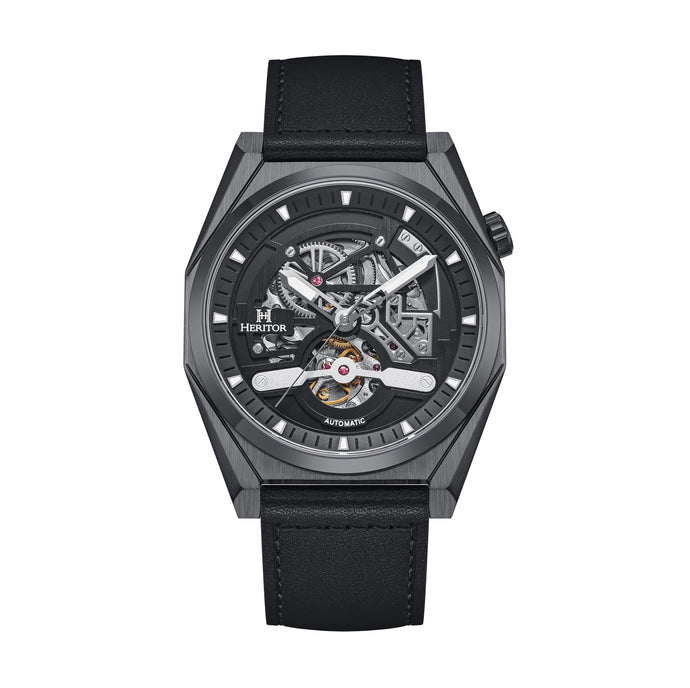 Heritor Automatic Amadeus Semi-Skeleton Leather-Band Watch - HERHS3405