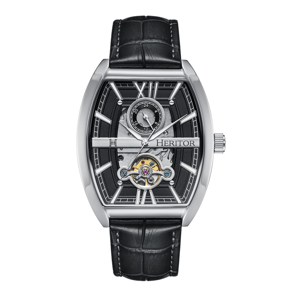 Heritor Automatic Masterson Semi-Skeleton Leather-Band Watch