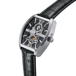 Heritor Automatic Masterson Semi-Skeleton Leather-Band Watch - Silver/Black - HERHS3501