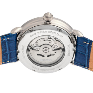 Heritor Automatic Mattias Leather-Band Watch w/Date - Silver/Blue  - HERHR8403